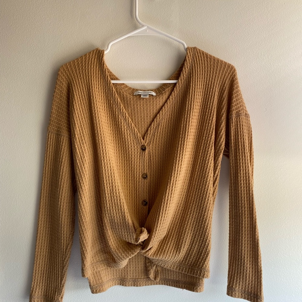 American Eagle Mustard Waffle Knit Top